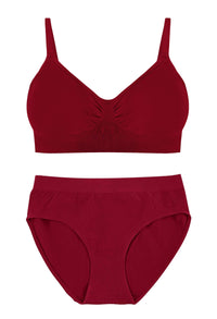 Burgundy Bamboo Padded Wire Free Bra and High Cut Brief Set