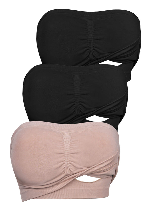 Full Bust Bamboo Strapless Maternity & Nursing Wire Free Bra - 3 Pack