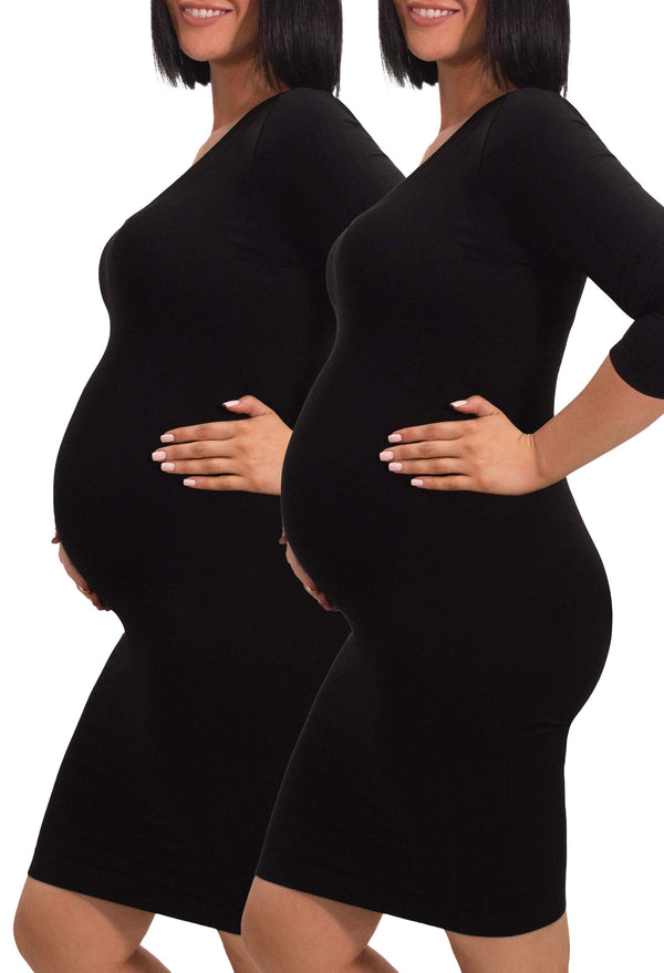 Maternity Bamboo 3/4 Sleeve Bodycon Dress - 2 Pack
