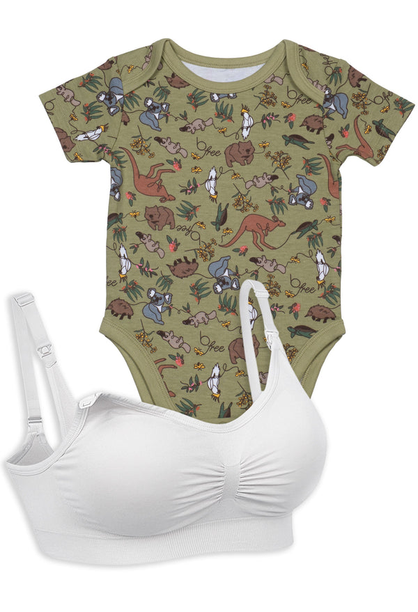 Bamboo Nursing Bra & 100% Organic Cotton Baby Bodysuit | 2 Pack | SAVE $10