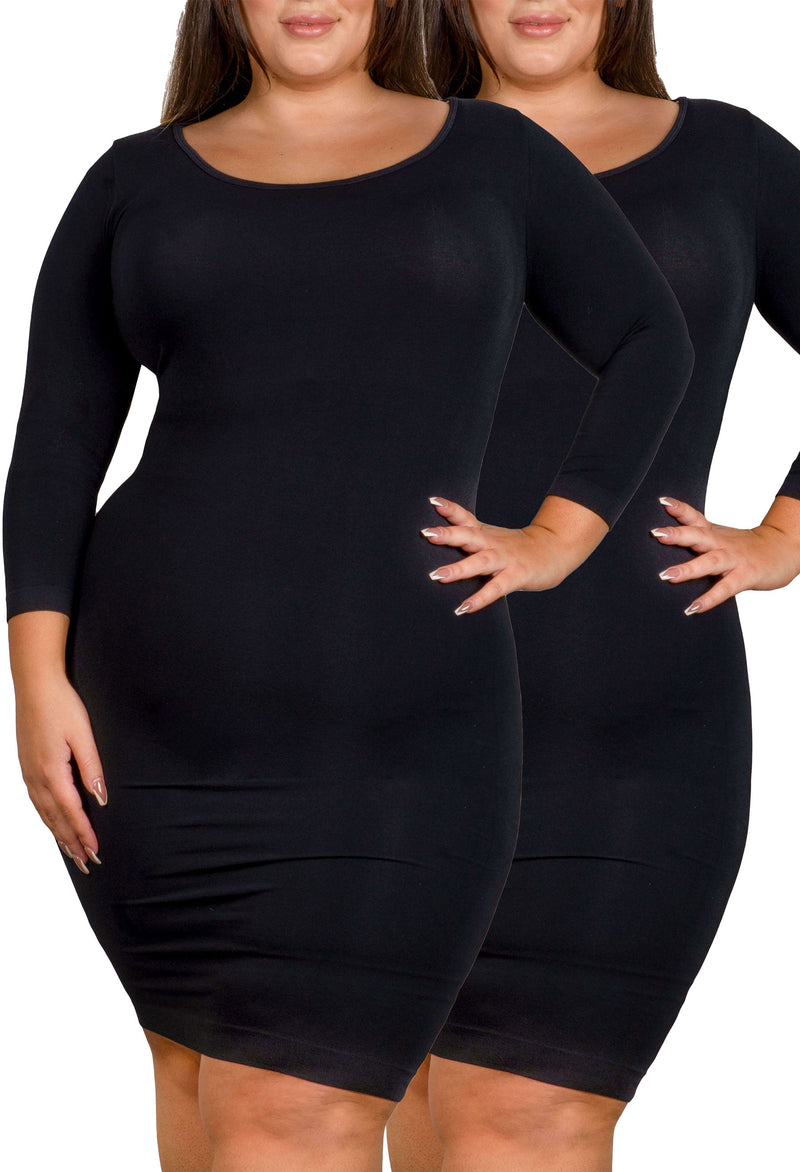 Plus Size Bamboo 3/4 Sleeve Bodycon Dress - 2 Pack