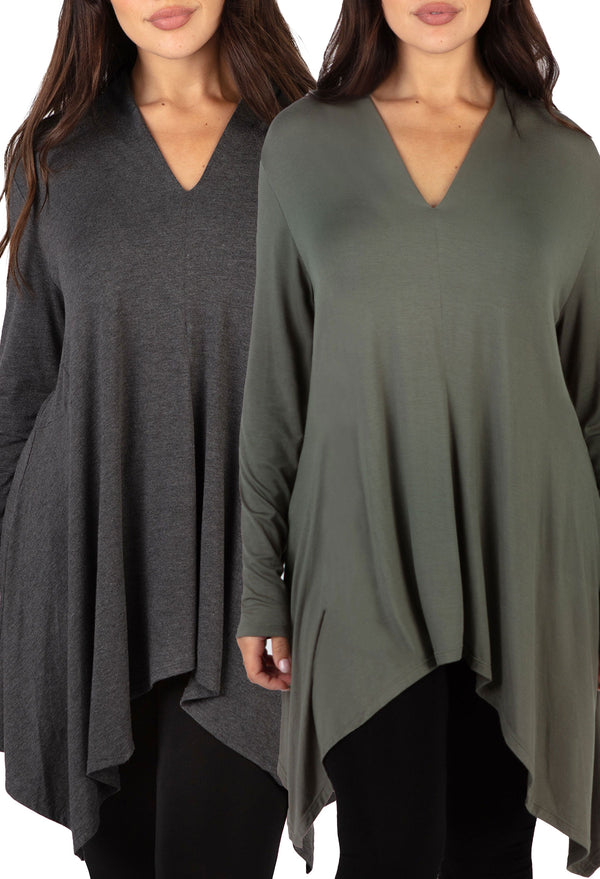 Bamboo V Neck Tunic Top - 2 Pack