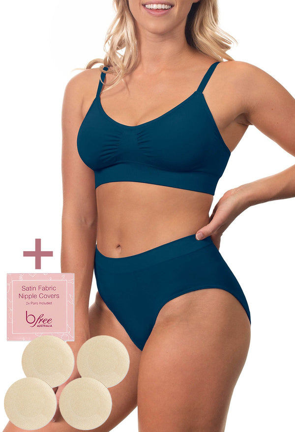 Pacific Blue Bamboo Bra + High Cut Set With FREE Nipple Covers