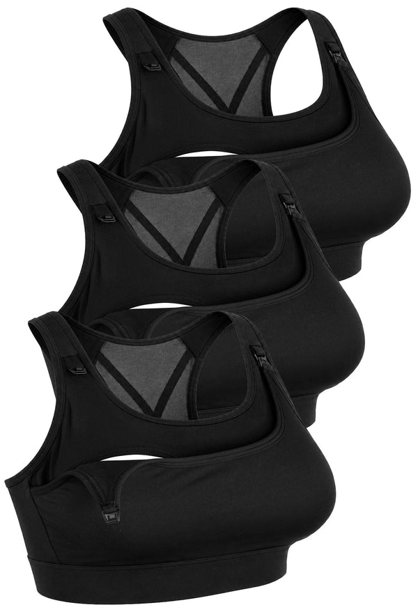 Pregnancy & Nursing Racer Back Bra | Easy-On & One-Handed Nursing - 3 Pack