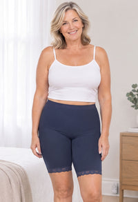 Anti Chafing High Rise Long Cotton Rich Shorts | Pacific Blue