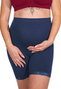 Maternity Anti Chafing High Rise Long Cotton Rich Shorts | Pacific Blue