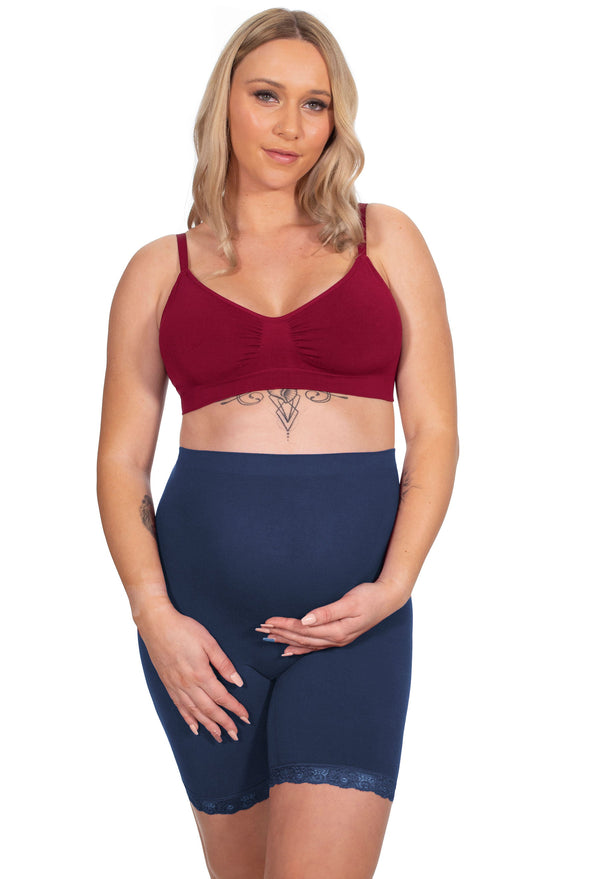 Maternity Anti Chafing High Rise Long Cotton Rich Shorts | Pacific Blue