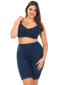 Anti Chafing High Rise Long Cotton Rich Shorts | Pacific Blue