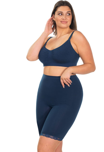 Anti Chafing High Rise Long Cotton Rich Shorts | Pacific Blue