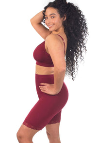 Anti Chafing High Rise Long Cotton Rich Shorts | Burgundy