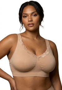 Lace Minimiser Wire Free Bra - Neutrals 3 Pack