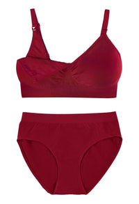 Burgundy Bamboo Nursing Bra + High Cut Undies Set With FREE Eco-Friendly Reusable Nursing Pads