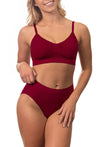 Burgundy Bamboo Padded Wire Free Bra and High Cut Brief Set