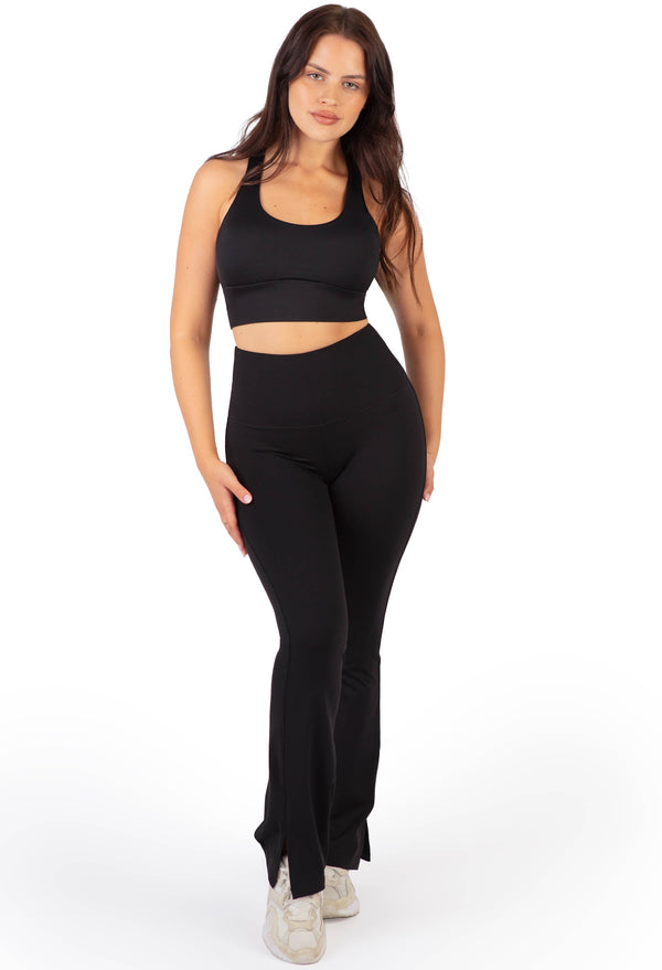 Long Line Mesh Racer Back Sports Bra & Flare Leggings Set