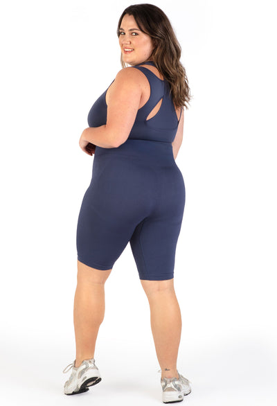 Plus Size Sports Bra - Triple-layer Support Racer & High Waist Long Biker Shorts