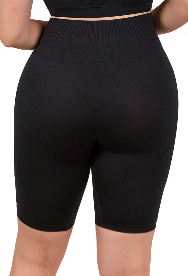 Plus Size Square Neck Short Sleeve Crop Top & High Waist Long Biker Shorts