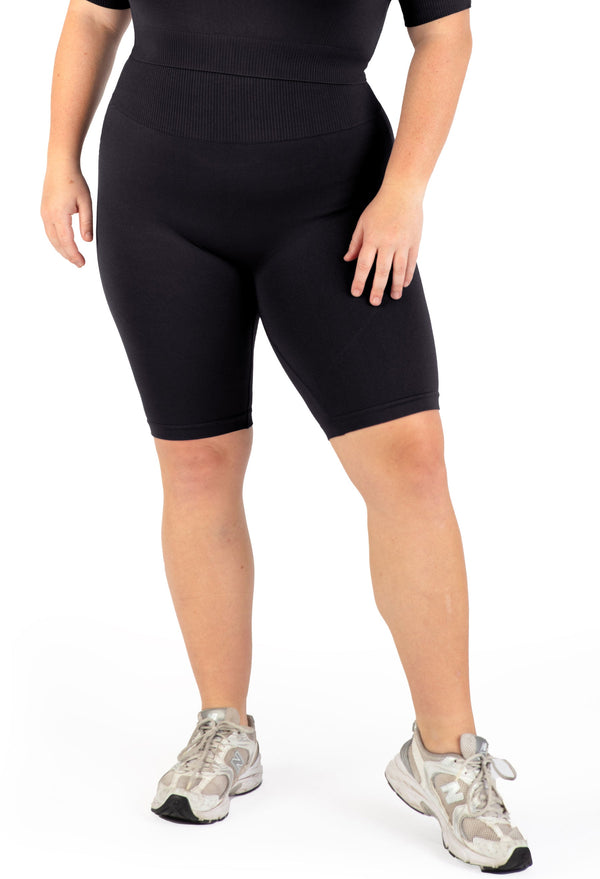 Plus Size Square Neck Short Sleeve Crop Top & High Waist Long Biker Shorts