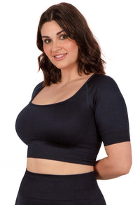 Plus Size Square Neck Short Sleeve Crop Top & High Waist Long Biker Shorts
