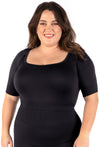 Plus Size Square Neck Short Sleeve Crop Top & High Waist Long Biker Shorts