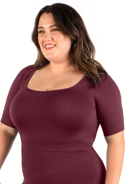 Plus Size Square Neck Short Sleeve Crop Top & High Waist Long Biker Shorts