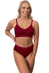 Burgundy Bamboo Padded Wire Free Bra and High Cut Brief Set