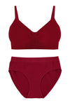 Burgundy Bamboo Padded Wire Free Bra and High Cut Brief Set