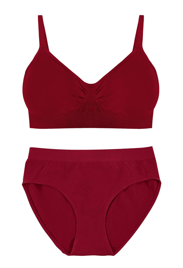 Burgundy Bamboo Padded Wire Free Bra and High Cut Brief Set