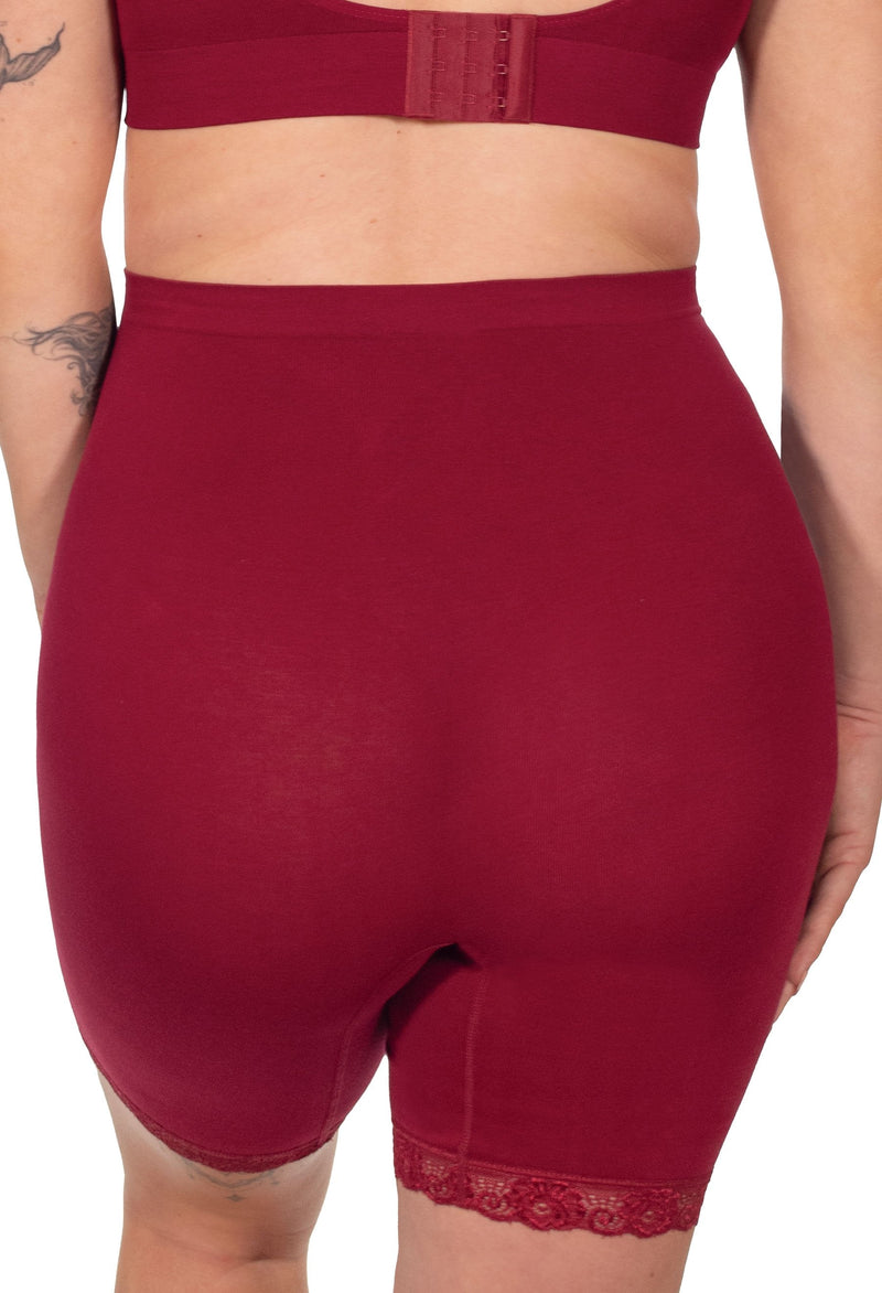 Maternity Anti Chafing High Rise Long Cotton Rich Shorts | Burgundy