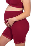 Maternity Anti Chafing High Rise Long Cotton Rich Shorts | Burgundy