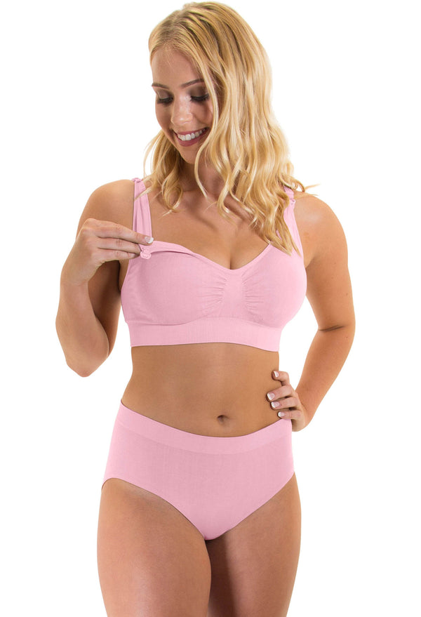 Lilac Snow Bamboo Nursing Bra + High Cut Undies Set With FREE Eco-Friendly Reusable Nursing Pads