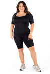 Plus Size Square Neck Short Sleeve Crop Top & High Waist Long Biker Shorts