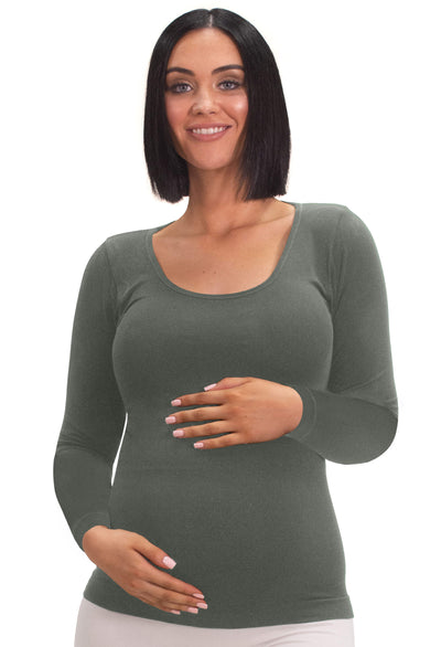 Maternity Bamboo Long Sleeve Top - Khaki